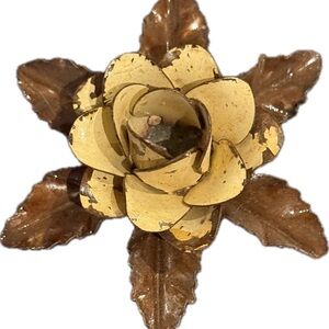 Vintage Mexicana Yellow and Brown Metal Flower 3 1/4”